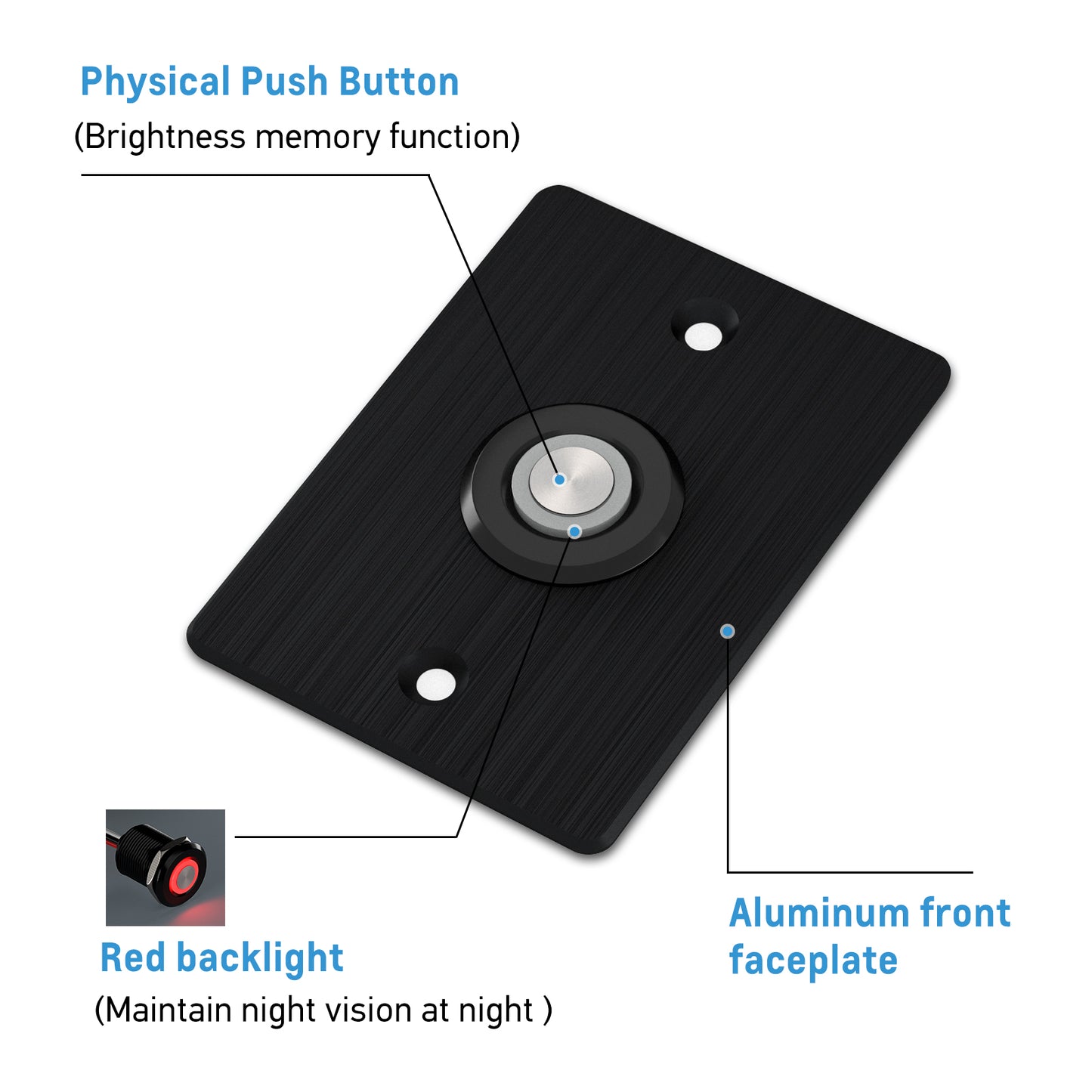 12V Dimmer Switch PWM Low Side, Push Button Dimmer for RV Boat Lighting & Led Strip Light, 6A Full Aluminum with Red Ring Light