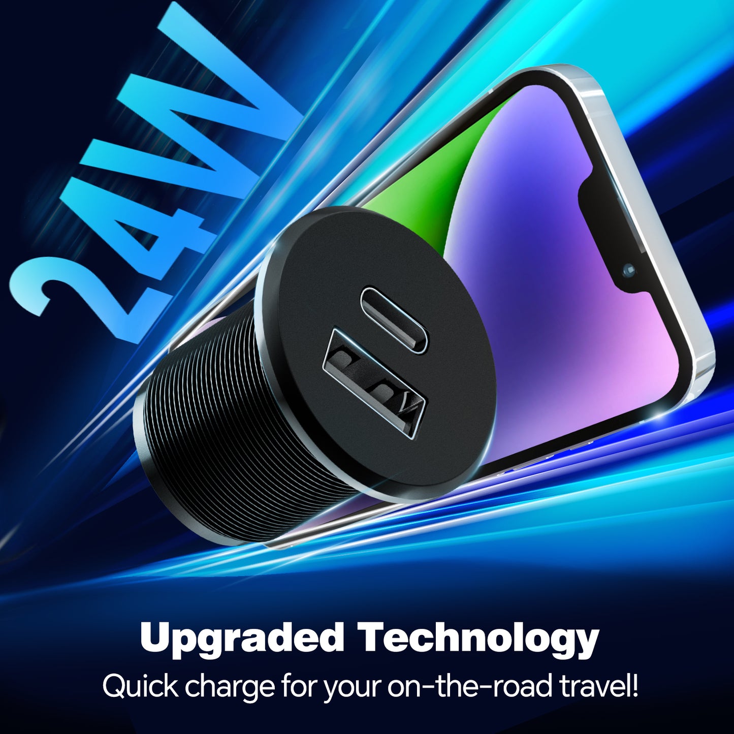 RV 12V USB Outlet USB Charger All-Aluminum, Type A + Type C Ports with Max 24W Output, PD3.0&QC3.0 Fast Charging for Boat Bus Truck