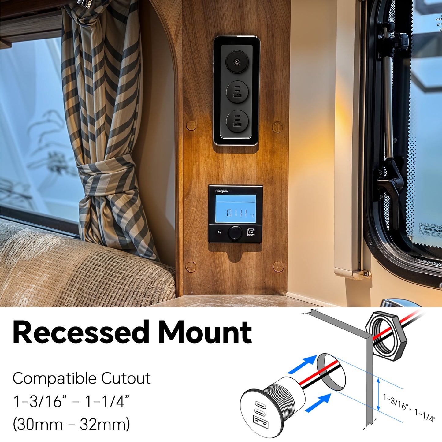 USB C Socket 12V Outlet Aluminum, Dual 20W PD3.0 Type-C & 18W QC3.0, Multi Port Fast Charging for Camper Trailer Truck Boat