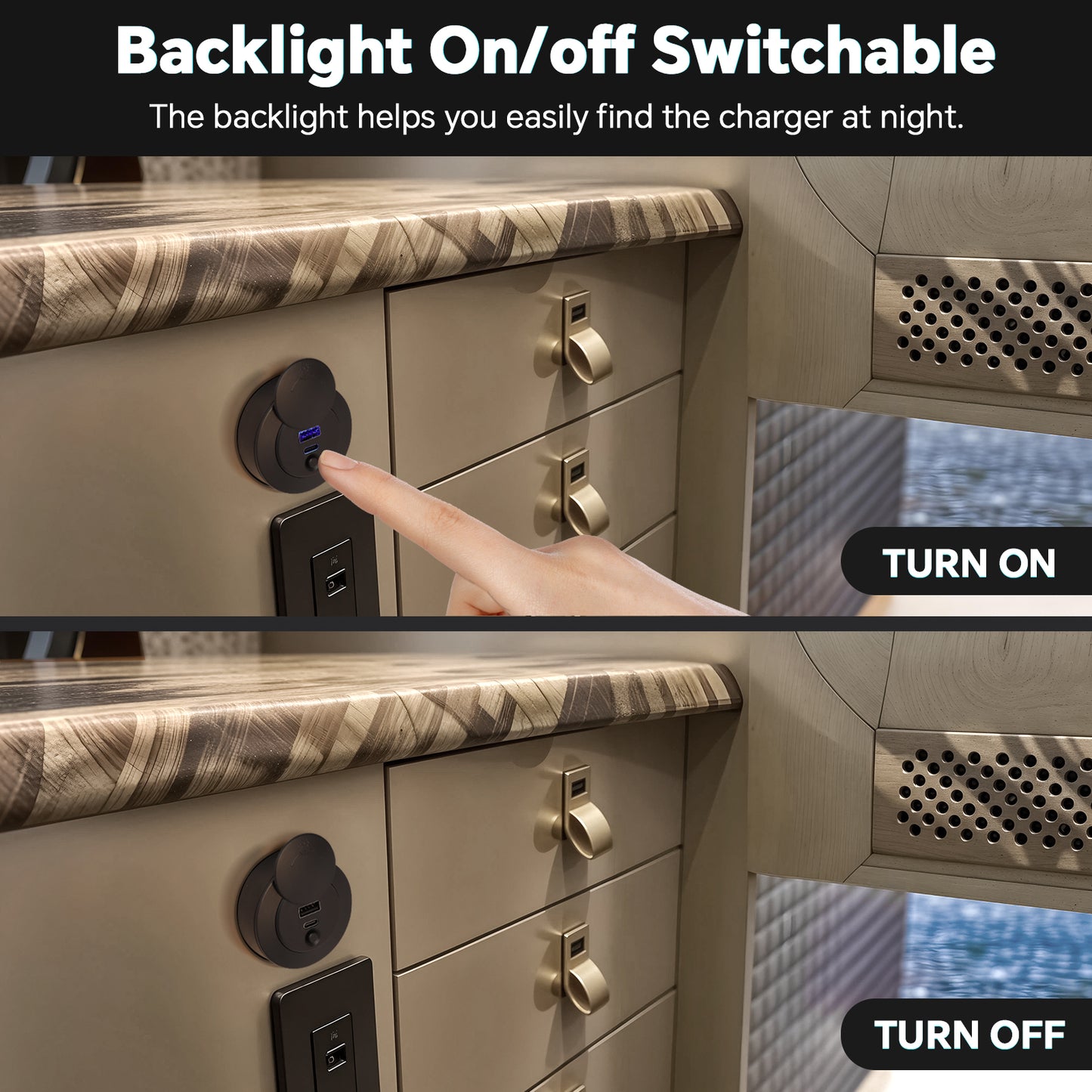 USB Socket 12V USB Outlet Panel Campervan, 30W PD Type-C & 20W USB-A Dual Port Quick Charging Charger, Surface Mount for RV Camper Trailer Truck Boat Golf Cart