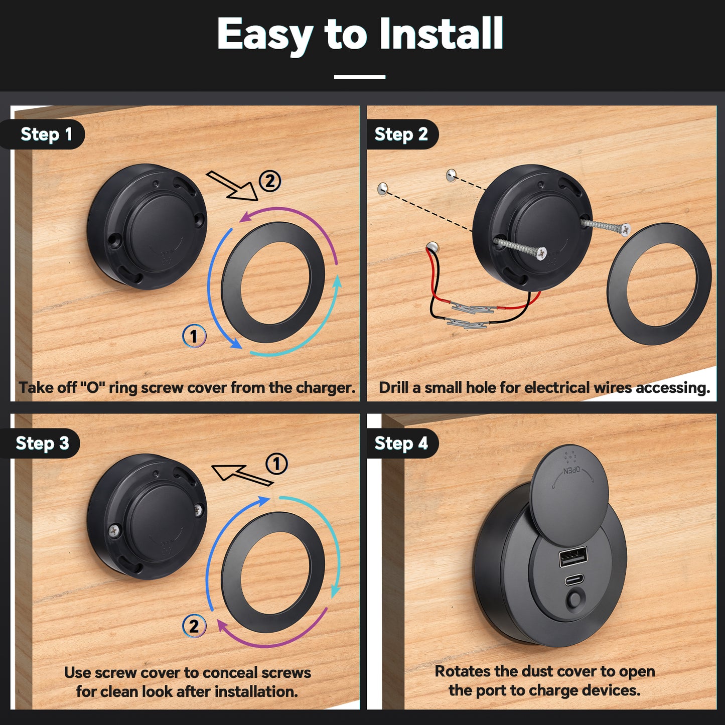 USB Socket 12V USB Outlet Panel Campervan, 30W PD Type-C & 20W USB-A Dual Port Quick Charging Charger, Surface Mount for RV Camper Trailer Truck Boat Golf Cart