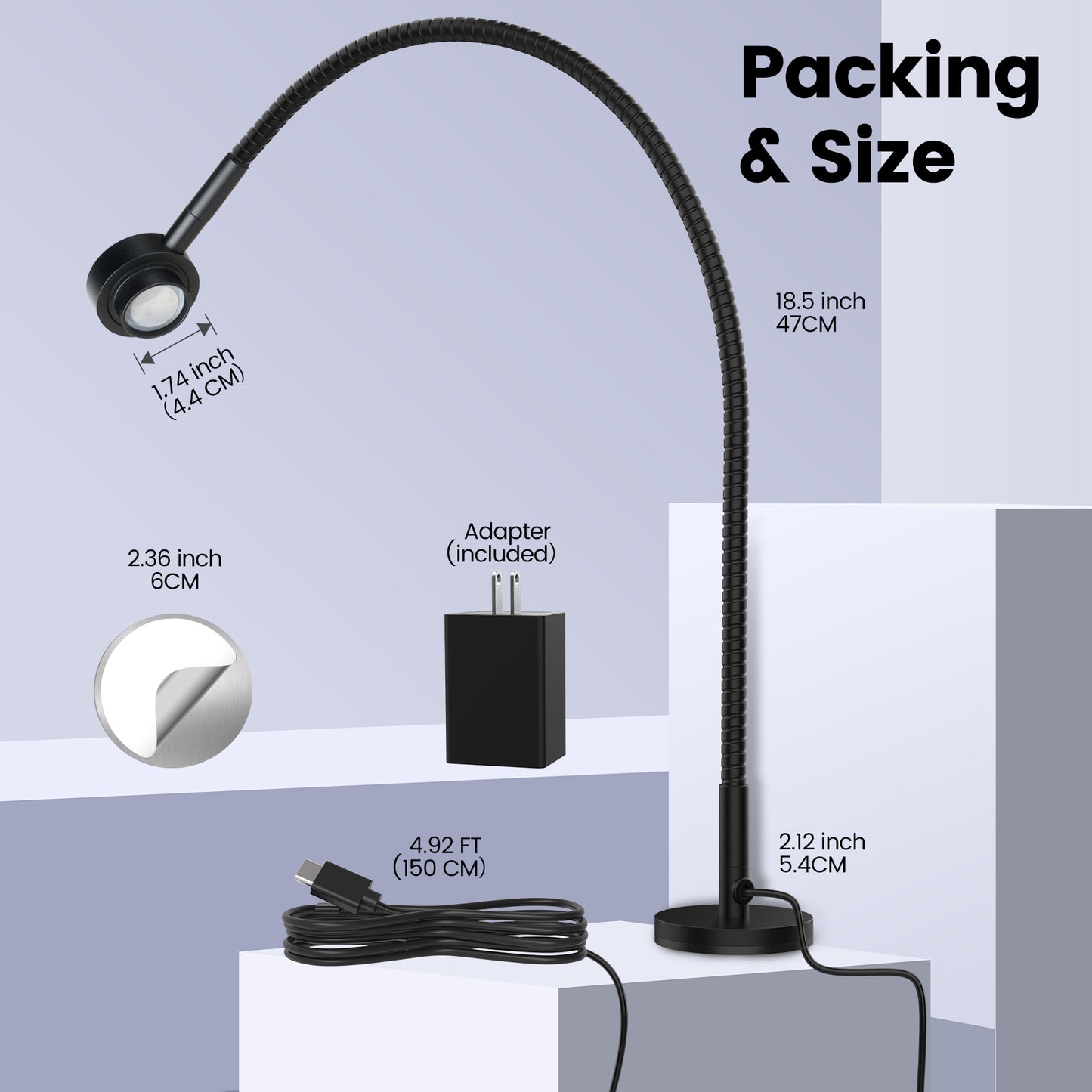Flexible Reading Light,Book Light,Desk Lamp,Magnetic Base,3 Color Dimmable Gooseneck LED CRI95+ USB-C Adapter Included