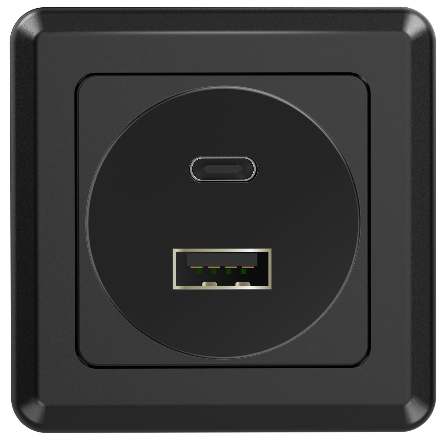 42W 12V USB Socket Outlet, USB C +USB A with Black Faceplate