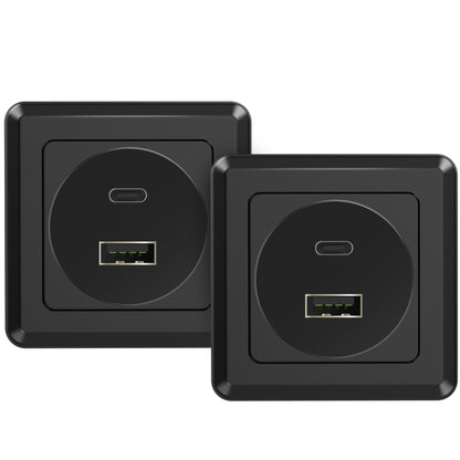 42W 12V USB Socket Outlet, USB C +USB A with Black Faceplate