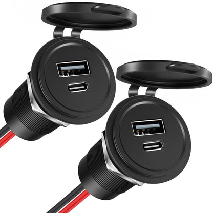 48W 12V USB Socket Outlet, USB C +USB A, Hole 1"(25mm)