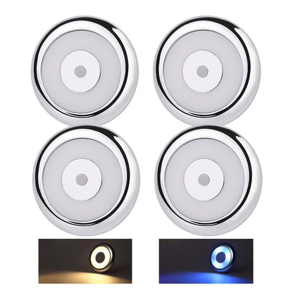 12V LED Ceiling Dome Light Dimmable RV Boat 3” Under Cabinet Down Light, Surface Mount Ceiling Light, Inbuilt Dimmer Switch & Blue Nightlight, CRI90 Chrome