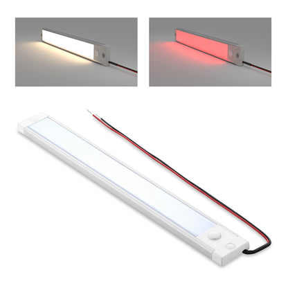 RV 12V Under Cabinet LED Lighting Linear Light Bar with Integral Dimming Switch & Red Light, Screw Mount 12 Inches