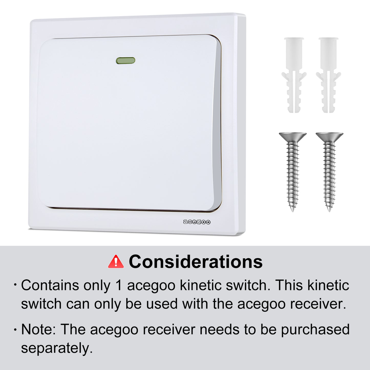 Acegoo Wireless Wall Switch, Self-powered Remote Light Switch, Works with Acegoo Remote Control Receiver (Switch Only)