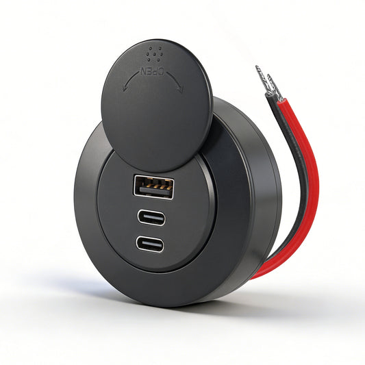 72W 3-Port RV USB Outlet, Surface Mount 12V USB Fast Charger Socket