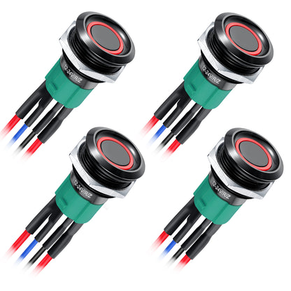 12V ON/OFF Switch 10A Push Button SPST Switch for RV Boat Truck Automotive Lighting, Pre-wired Pigtail 3/4”(19mm) Drill Hole Metal Shell 24V