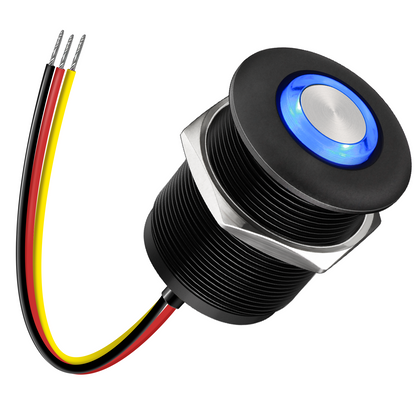 12V PWM Dimmer Switch Recessed Mount All Aluminum Push Button Dimming Switch, Blue Backlight 22mm Drill Hole 6A