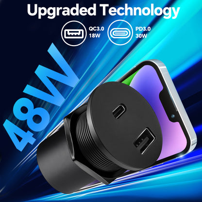 48W 12V USB Socket Outlet, PD3.0 30W+QC3.0 18W