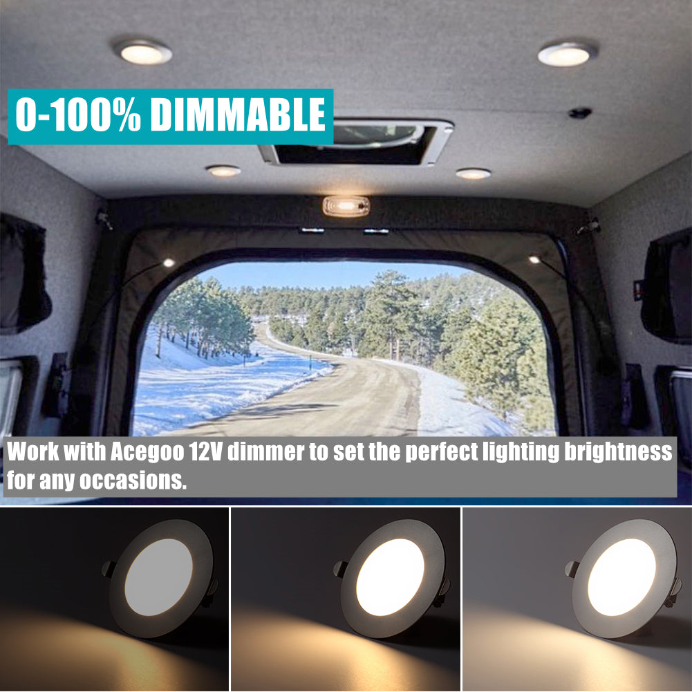 12V LED Puck Light, RV Boat Recessed LED Ceiling Light Overhead 3-1/4 Inch Flush Mount Full Aluminum CRI 90+ Silver
