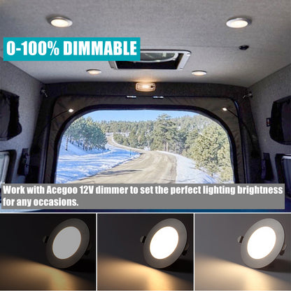 12V LED Puck Light, RV Boat Recessed LED Ceiling Light Overhead 3-1/4 Inch Flush Mount Full Aluminum CRI 90+ Silver