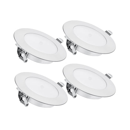 12V LED Puck Light, RV Boat Recessed Ceiling Light Under Cabinet with Press Dimmer, Dimmable White Light & Blue Nightlight, 3-1/4” Full Aluminum 4-Pack