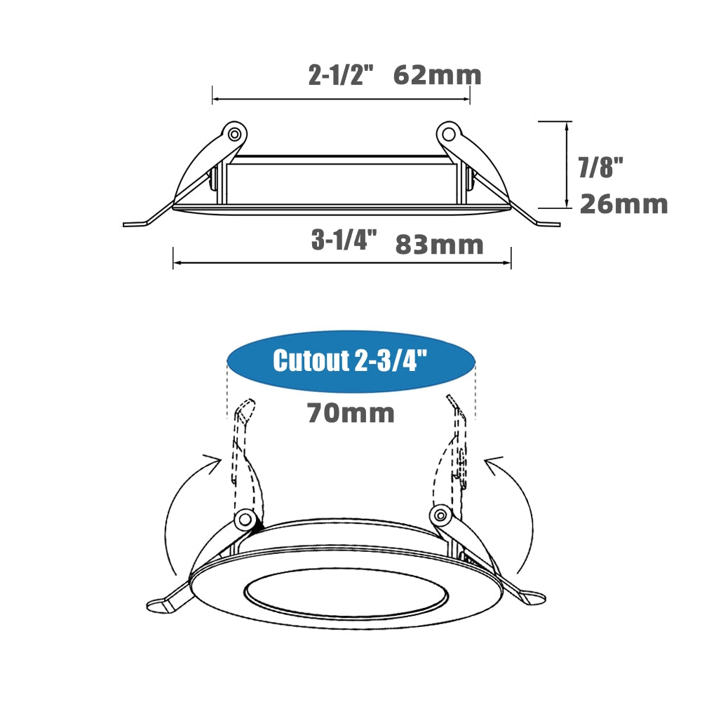 12V LED Puck Light, RV Boat 12V Recessed Ceiling Light Under Cabinet with Press Dimmer, Dimmable White Light & Blue Nightlight, 3-1/4” Full Aluminum 4-Pack