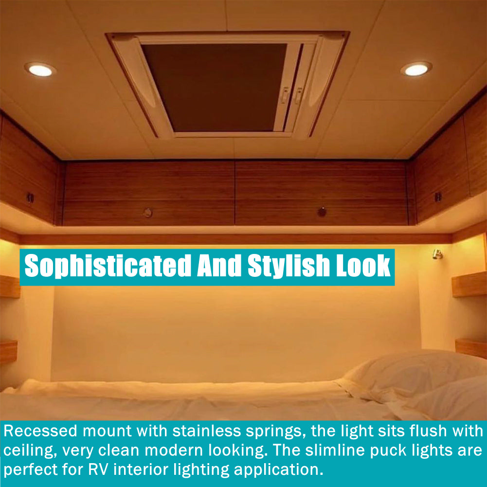 12V LED Puck Light, RV Boat Recessed LED Ceiling Light Overhead 3-1/4 Inch Flush Mount Full Aluminum CRI 90+ Silver