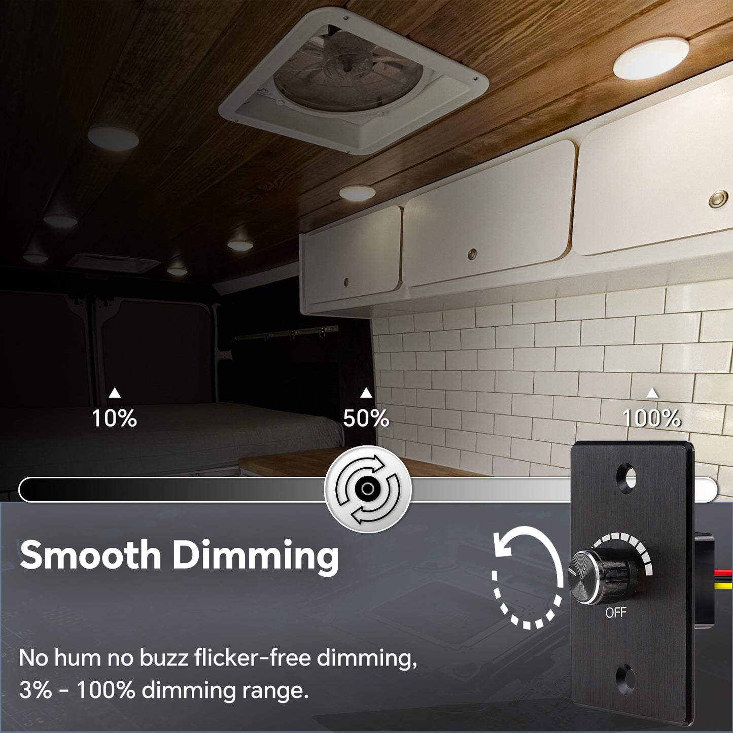 12V Dimmer Switch, 6A RV Light High-side PWM Dimmer