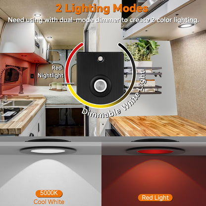acegoo 12V Bi-color 3” Recessed Puck Light for RV Boat Camper Van, 3W CRI90+ Dual Color  (Note:Works with acegoo 12V dual-mode dimmer)