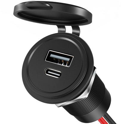 48W 12V USB Socket Outlet, USB C +USB A, Hole 1"(25mm)