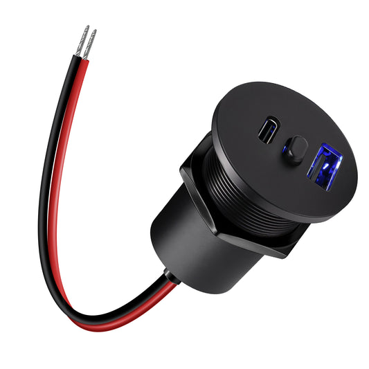 48W 12V USB Socket Outlet, PD3.0 30W+QC3.0 18W Built-in Switch& Blue Backlight