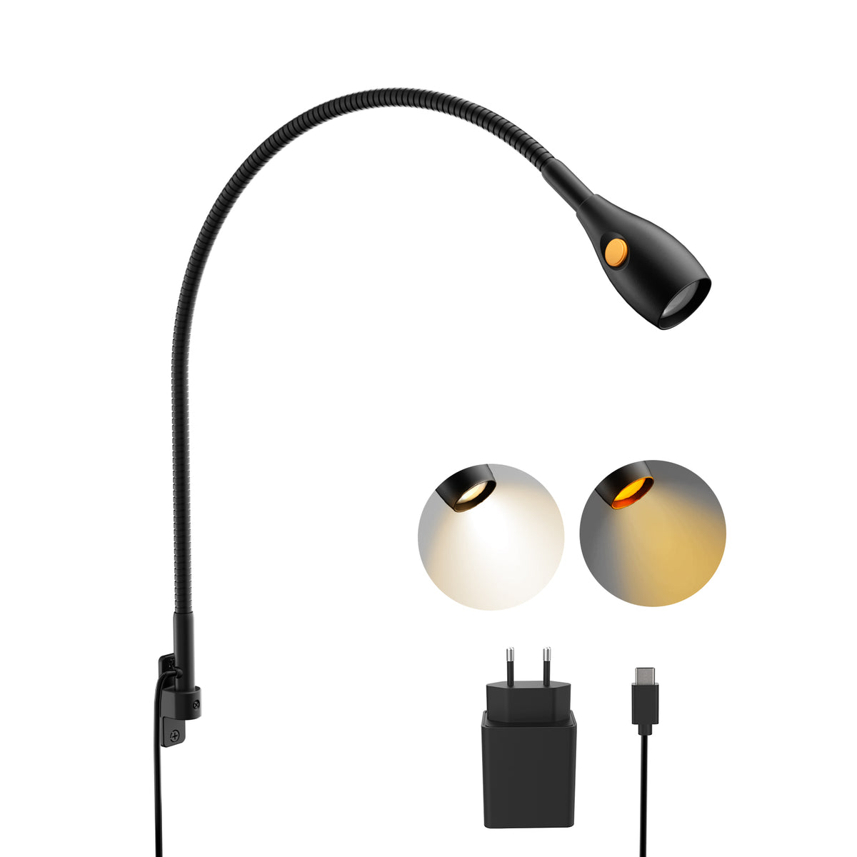 Wall Mounted Minimalist Bedside Reading Light Powered by Type-C Adapter