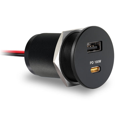 118W 12V USB Socket Aluminum Outlet, 100W PD3.0 USB-C & 18W QC3.0 USB-A