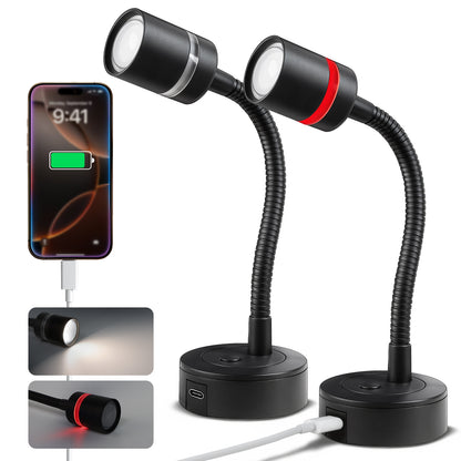12V LED Reading Light Dimmable 4000K/Red Nightlight Built-in 20W Type-C Charger 2 Pack