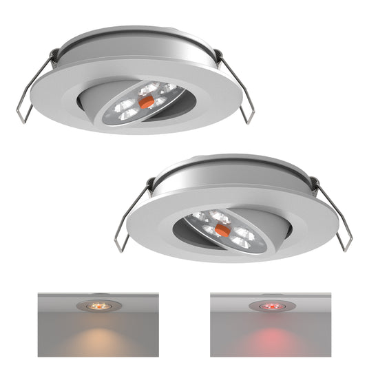 12V LED Puck Light, RV Boat Swivel Recessed LED Interior Light, 36° Beam Angle Vertical 70° Adjustment,Full Aluminum Downlights,3 Inch Inbuilt Dimmer Switch & Red Nightlight, Silver