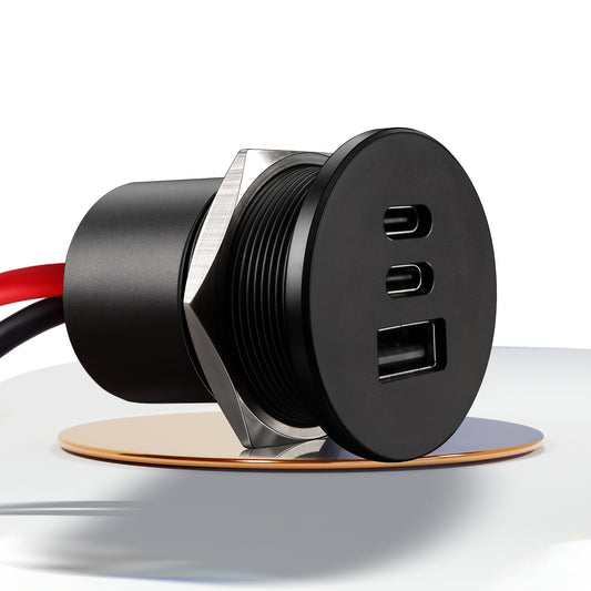 USB C Socket 12V Outlet Aluminum, Dual 20W PD3.0 Type-C & 18W QC3.0, Multi Port Fast Charging for Camper Trailer Truck Boat
