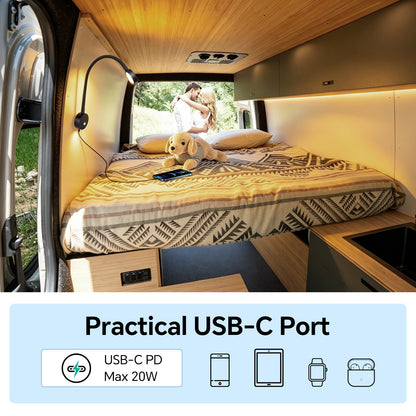 12V LED Reading Light RV Boat LED Inbuilt USB-C Charger 4000K & Red Night Light