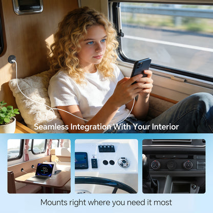 118W 12V USB Socket Aluminum Outlet, 100W PD3.0 USB-C & 18W QC3.0 USB-A