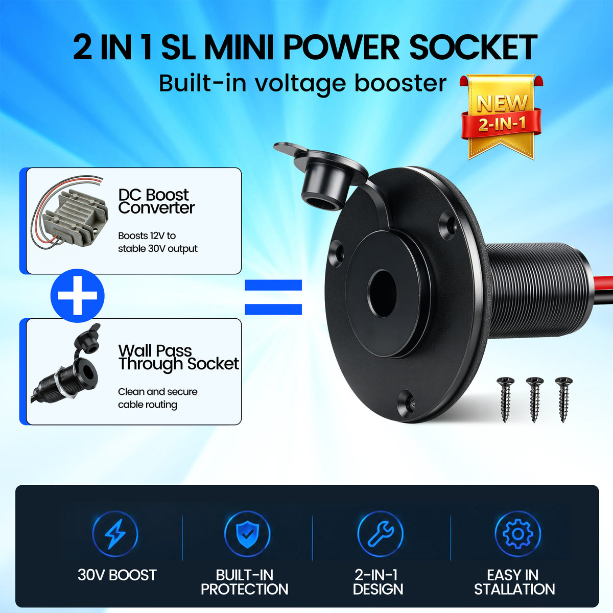acegoo for Starlink Mini Wall Pass Through Socket, 12V to 30V Boost Converter