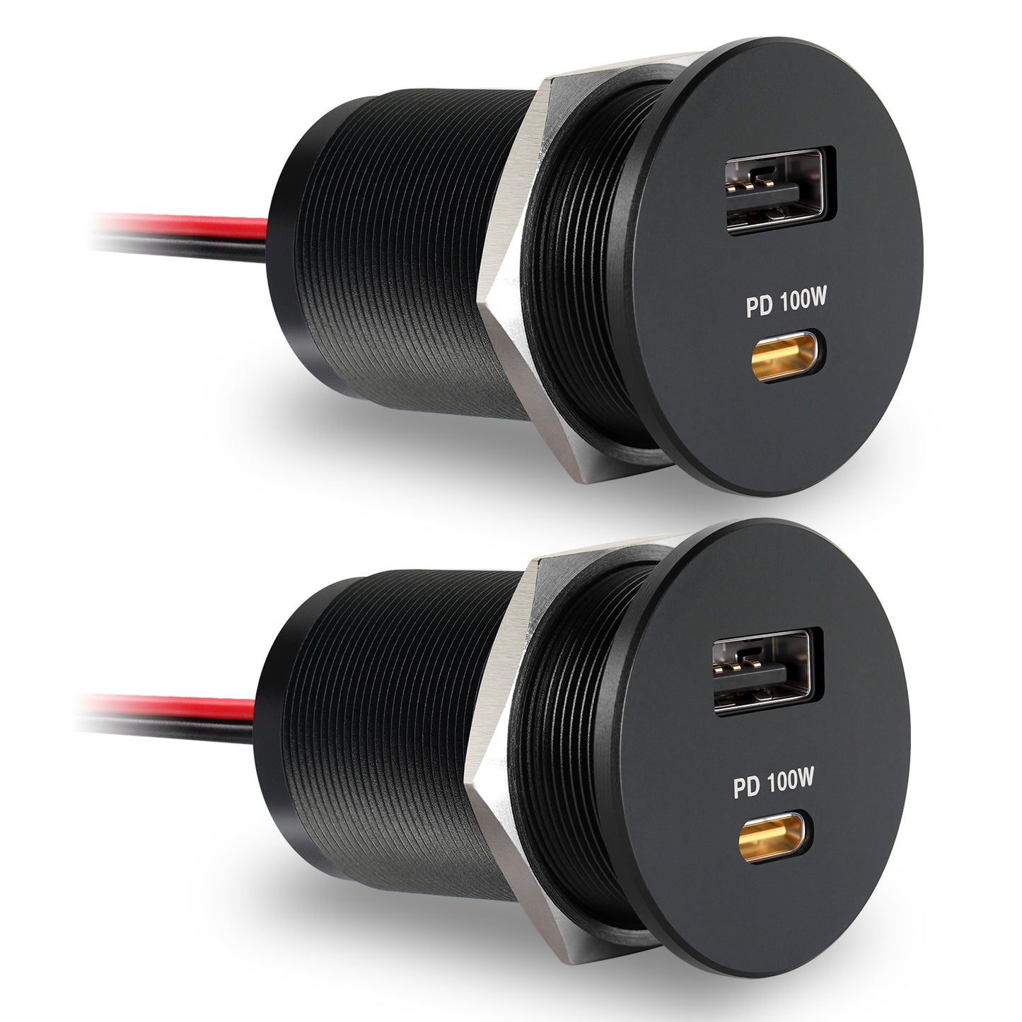 118W 12V USB Socket Aluminum Outlet, 100W PD3.0 USB-C & 18W QC3.0 USB-A