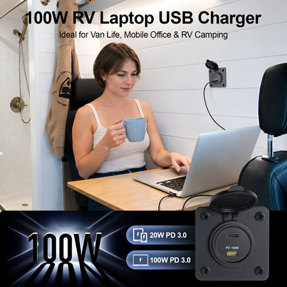 120W 12V USB C Socket 100W PD & 20W PD RV USB Outlet All-Aluminum
