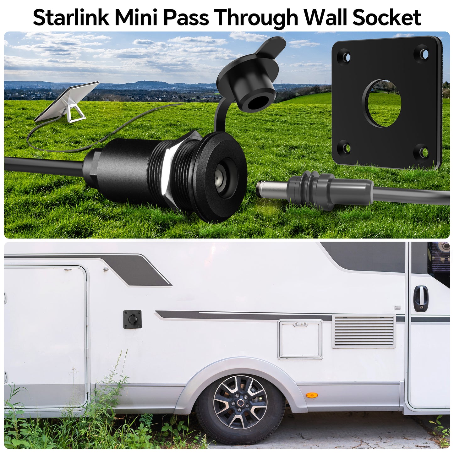 Waterproof Wall Socket Passthrough for Starlink Mini, Aluminum DC 5.5 x 2.1