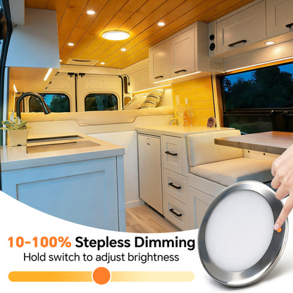 12V Stainless Ceiling Dome Light Campervan Boat 3 CCT 2700K/4000K/6000K Switchable & Dimmable, Surface Mount LED for Motorhome Camper Trailer Interior Lighting