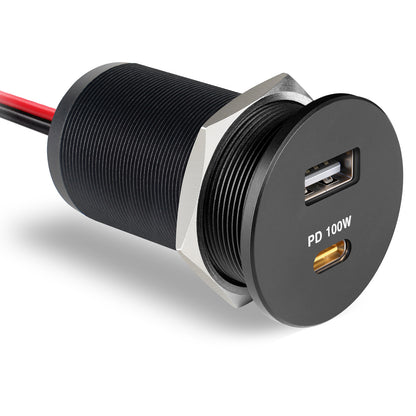 118W 12V USB Socket Aluminum Outlet, 100W PD3.0 USB-C & 18W QC3.0 USB-A