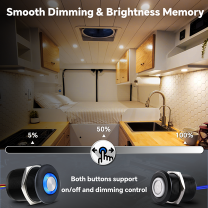 12V 3-way Dimmer Switch Kit, RV On/off/dimming Control Light for Motorhome Boat Camper Van Truck, LED Strip Light, All-aluminum, 6A