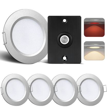 12V LED Puck Light Kit,  3” Recessed 12V Bi-color LED Downlight Full Aluminum for Boat Camper Van Trailer Motorhome, 3W CRI90+ Dual Color (12V Dimmer included)