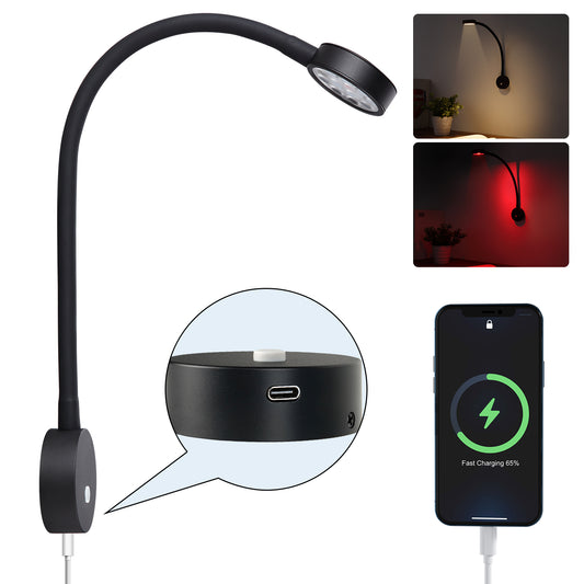 12V LED Reading Light RV Boat LED Inbuilt USB-C Charger 4000K & Red Night Light