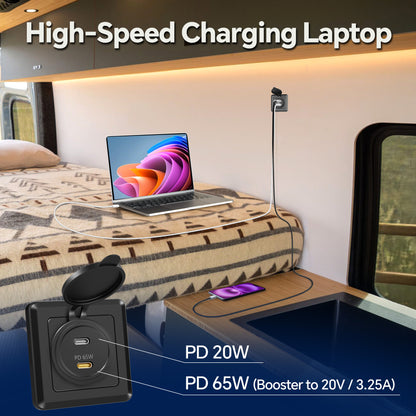 85W 12V USB C Socket 65W PD & 20W PD RV USB Outlet All-Aluminum