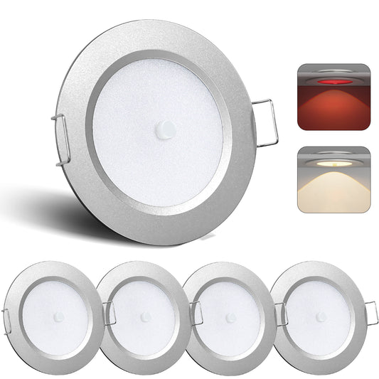 RV 12V Bi-color LED Puck Light, Recessed Mount with Integral Switch for Under Cabinet Lighting, 3” 3W Dual Color