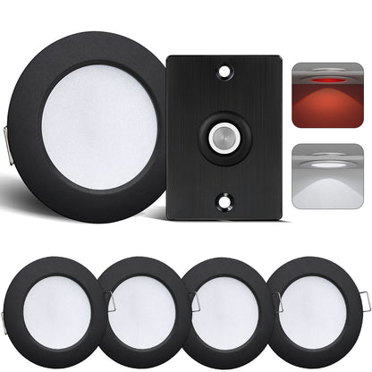 12V LED Puck Light Kit, RV 3” Bi-color LED Downlight Full Aluminum for Boat Camper Van Trailer Motorhome, 3W CRI90+ Dual Color (12V Dimmer included)