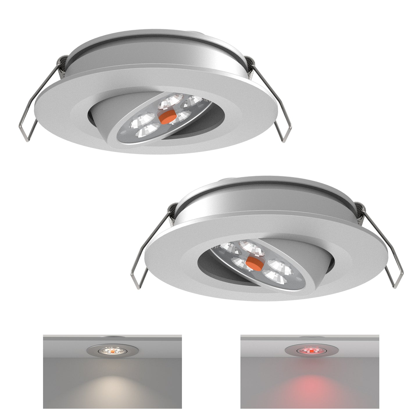 12V LED Puck Light, RV Boat Swivel Recessed LED Interior Light, 36° Beam Angle Vertical 70° Adjustment,Full Aluminum Downlights,3 Inch Inbuilt Dimmer Switch & Red Nightlight, Silver