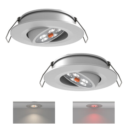 12V LED Puck Light, RV Boat Swivel Recessed LED Interior Light, 36° Beam Angle Vertical 70° Adjustment,Full Aluminum Downlights,3 Inch Inbuilt Dimmer Switch & Red Nightlight, Silver