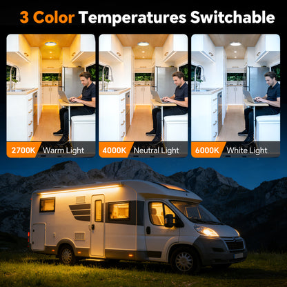 12V Stainless Ceiling Dome Light Campervan Boat 3 CCT 2700K/4000K/6000K Switchable & Dimmable, Surface Mount LED for Motorhome Camper Trailer Interior Lighting