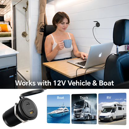 85W 12V USB C Socket 65W PD & 20W PD RV USB Outlet All-Aluminum