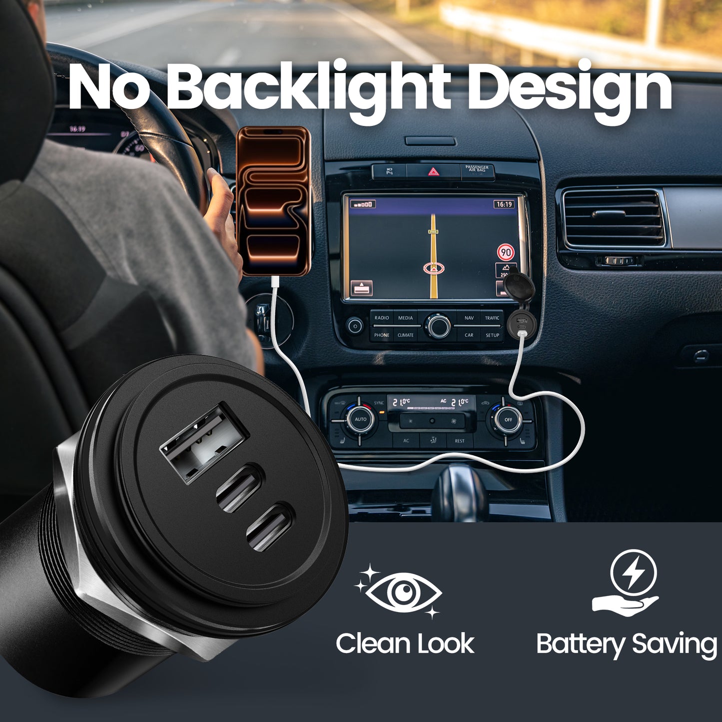 68W 3 Port 12V USB Socket Outlet, 2*USB C +USB A