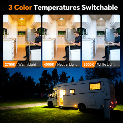 12V Metal Ceiling Dome Light Campervan Boat 3 CCT 2700K/4000K/6000K Switchable & Dimmable, Surface Mount LED for Motorhome Camper Trailer Interior Lighting